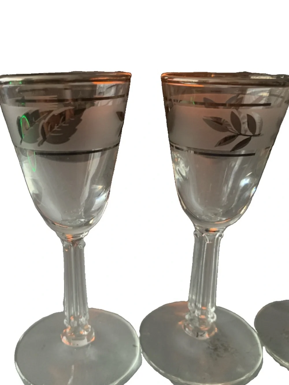 Vintage Libbey Silver Leaf Foliage Cordial Glass Lot of 4 Stemmed Shot Goblet